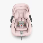 The Mesa V2 infant carrier (Alice) includes removable and washable seat fabrics that are free from flame-retardant chemicals, and a carry handle with a convenient stroller release button