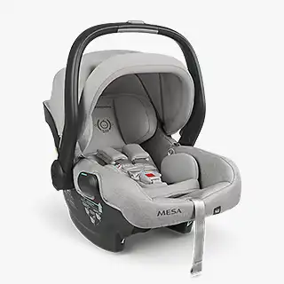 The Mesa V2 infant carrier (Stella) features a no-rethread harness that adjusts with the large, adjustable headrest for additional Side Impact Protection performance