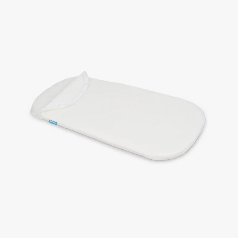 Mattress Cover for Bassinet - White - unzipped to reveal Bassinet Mattress