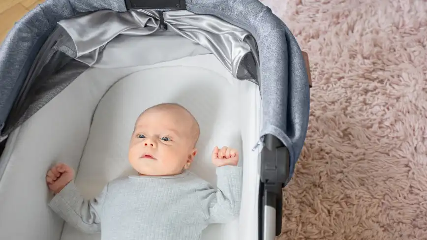 Infant in Bassinet attached to Bassinet Stand