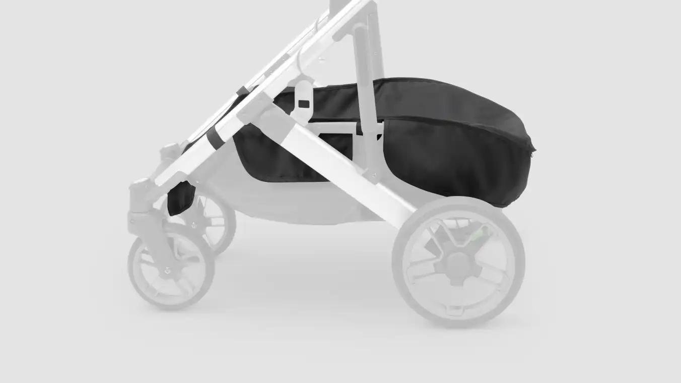 Basket Cover attached to Cruz V2 Stroller Frame - folded closed, side view