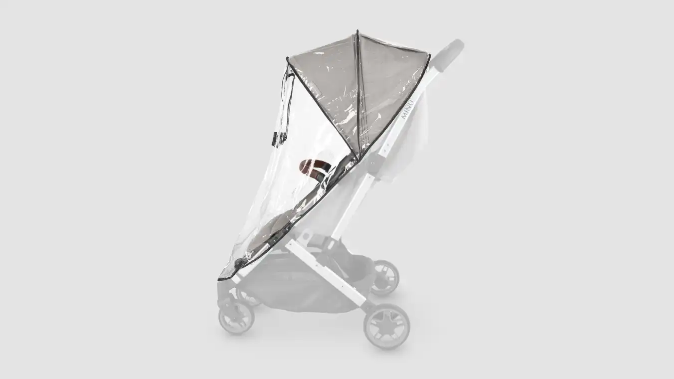 Side view of Rain Shield for Minu/Minu V2 that easily attaches to Minu stroller for a tailored fit