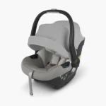 The Mesa Max infant car seat (Anthony) features side ventilation for increased airflow and a carry handle with stroller release button for easy transport