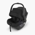 The Mesa Max infant car seat (Jake) features side ventilation for increased airflow and a carry handle with stroller release button for easy transport