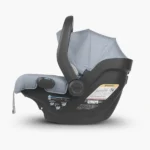 The Mesa V2 infant carrier (Gregory) includes a large, UPF 25+ hideaway canopy and a European Routing system for a secure install when installing without the base