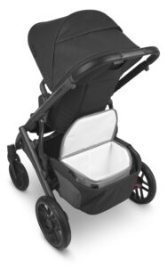 UPPAbaby Bevvy Stroller Cooler in a Vista V2 stroller - Jake | charcoal | carbon frame | black leather.