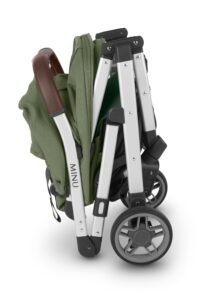 Folded UPPAbaby Minu V2 | Emelia | Sage Green Mélange | Silver Frame | Chestnut Leather.