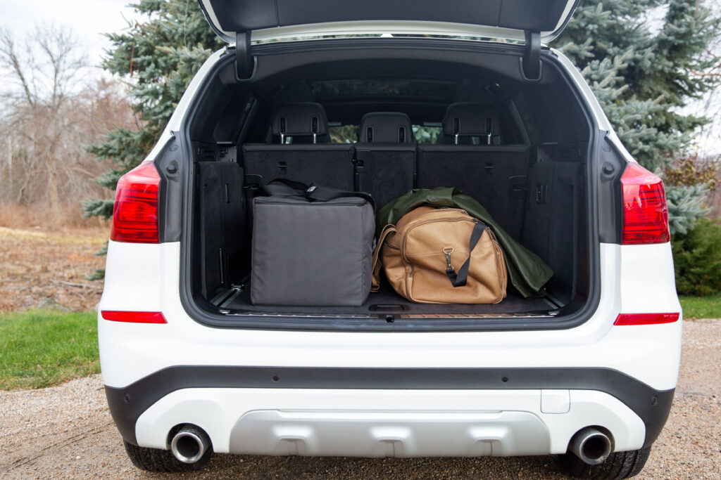 A trunk of a car packed with UPPAbaby products protected with coverage using the UPPAbaby TravelSafe Program