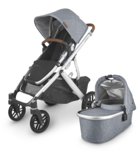 UPPAbaby Vista V2 Full Size Stroller | Gregory | Blue Mélange | Silver Frame | Saddle Leather