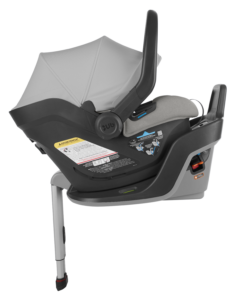 an UPPAbaby Mesa Max Infant Car Seat | Anthony | DualTech™ | White and Grey Chenille. | Extended load leg feature shown.