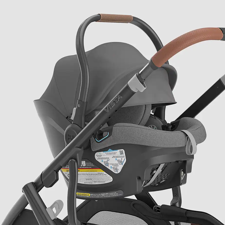 Aria Infant Car Seat attached to Vista V3 Stroller in Greyson